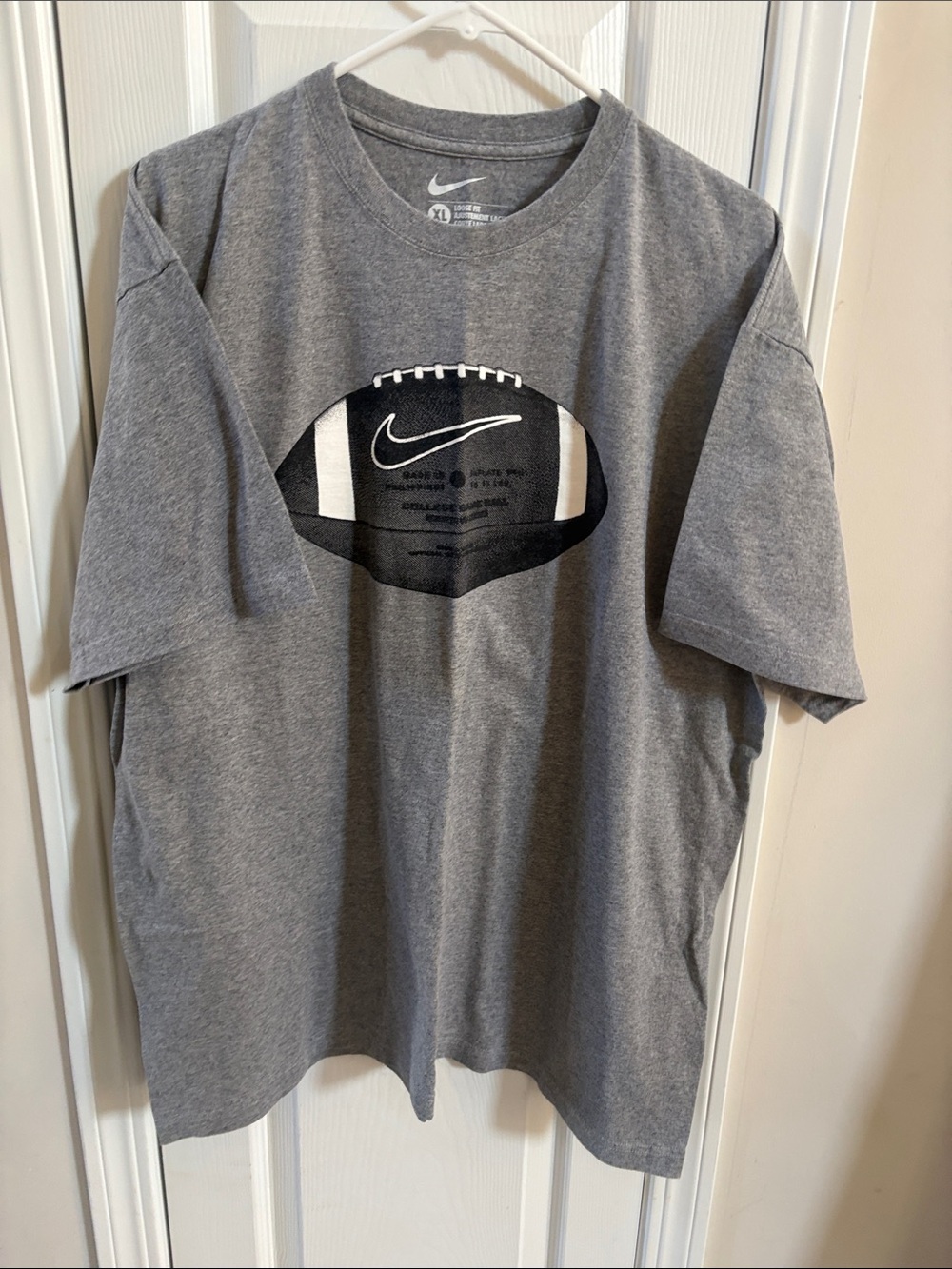 Nike Gray Short Sleeve Tee with Black Football Graphic